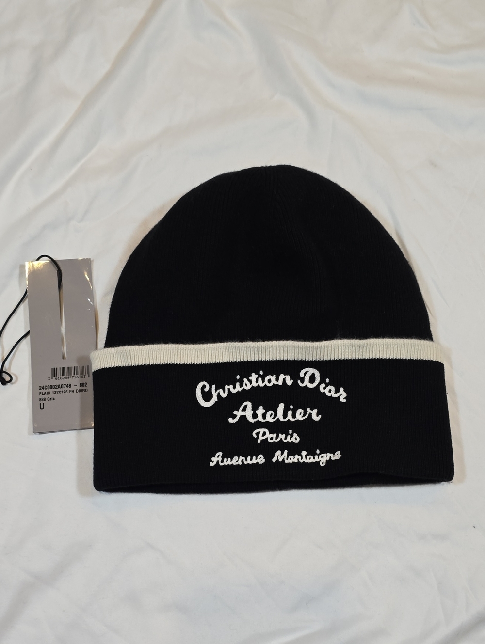 Dior Black Beanie with White Trim and Embroidered Logo
